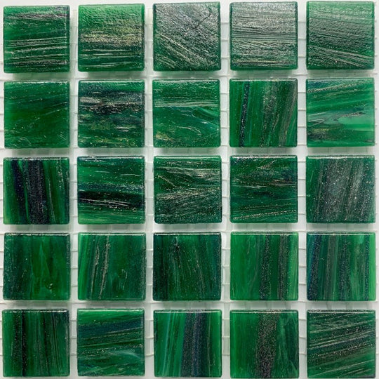 Mosaico di vetro con venature d'oro 20mm verde bosco