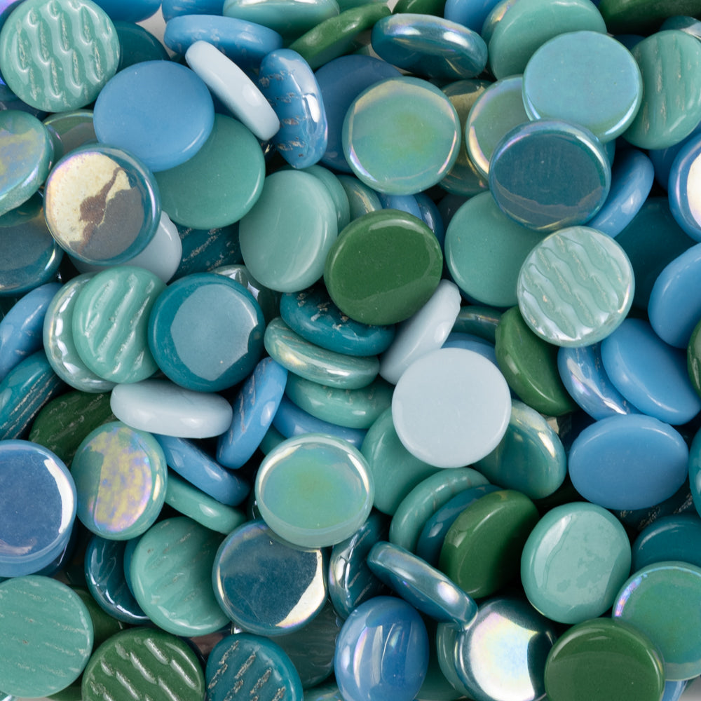 Rund Glasflise 18mm Turkis Mix