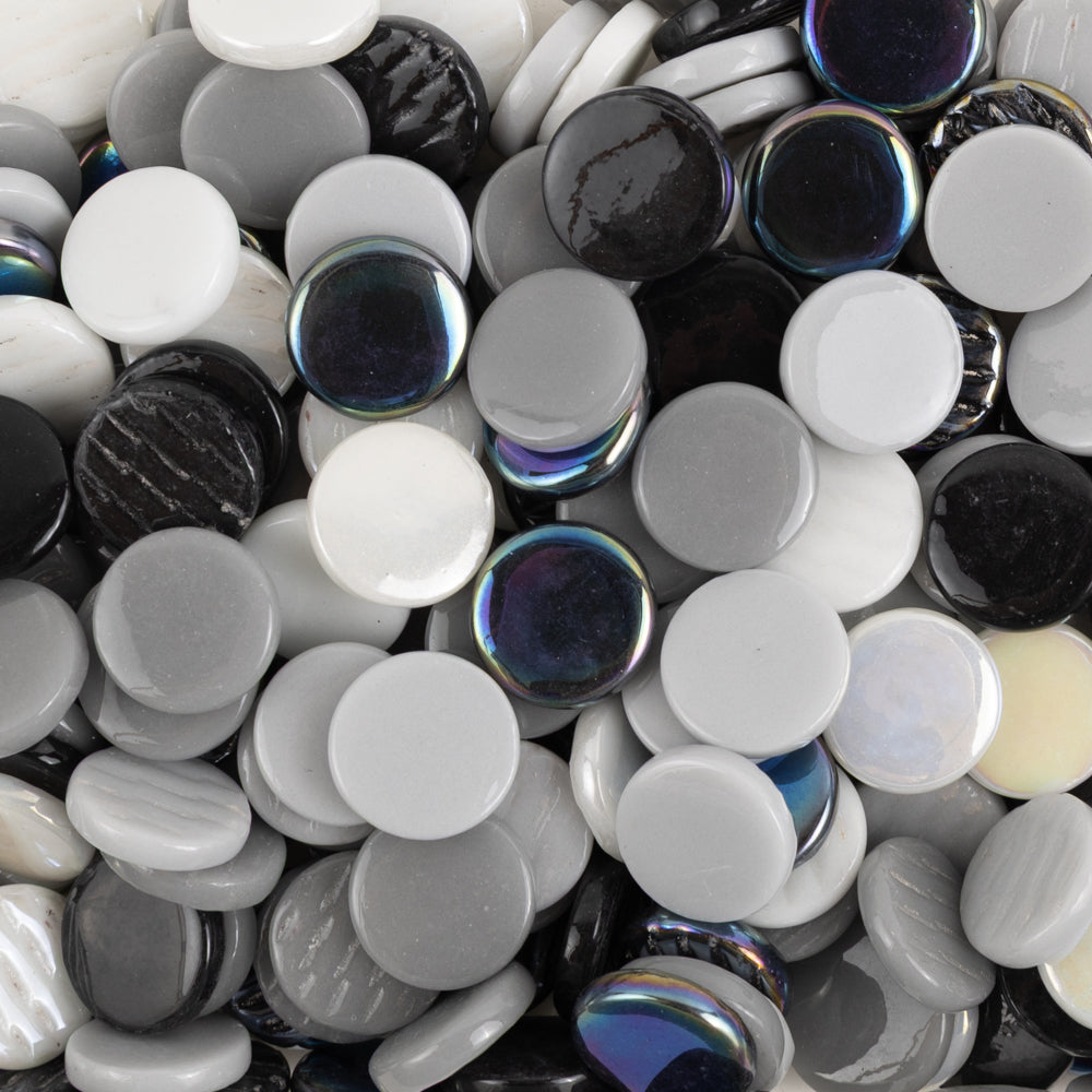 Rund Glasflise 18mm Sort-Hvid Mix