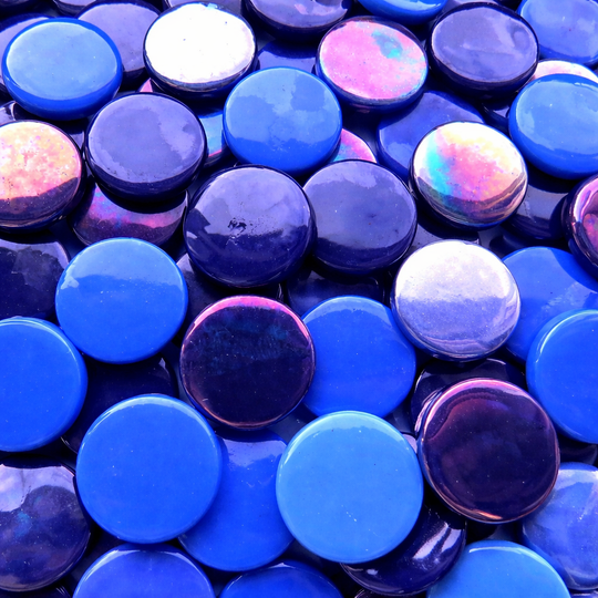 Płytka szklana okrągła 18 mm, kolor niebieski mix