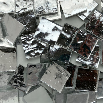 Pâtes de Verre Miroir Colorées 20mm  Argent Ondulé