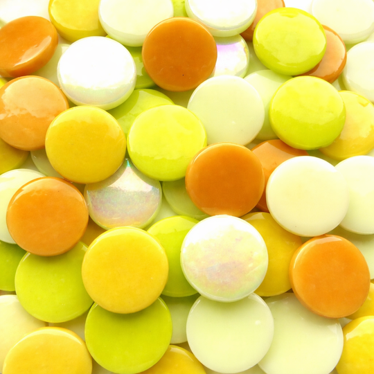 Płytka szklana okrągła 18 mm, żółta, mix