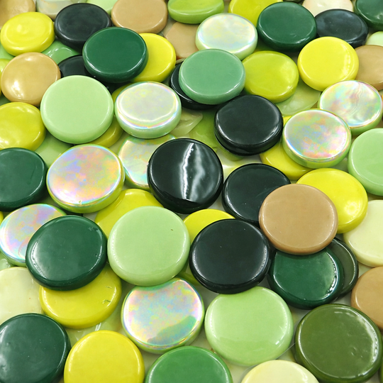 Płytka szklana okrągła 18 mm, zielona, mix