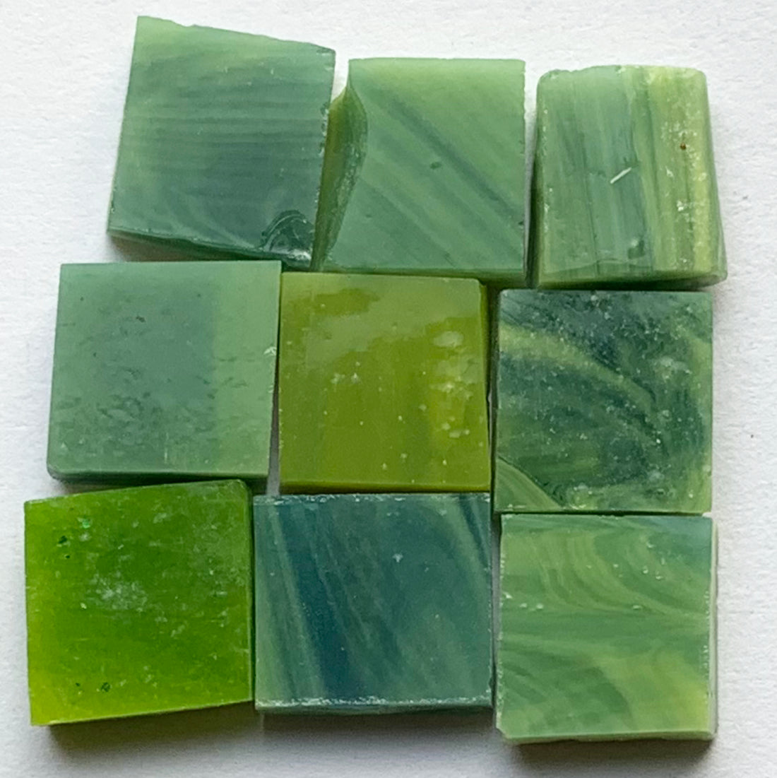 Detail of Tiffany Glacier Moss Green with nine glass tiles
