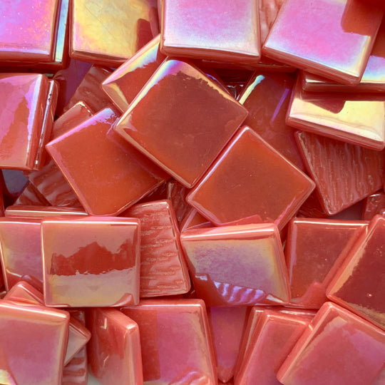 Pâte de Verre Perleťová 25 mm Oranžovočervená