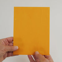 Video of the Mango Nectar glass plate in opaque orange, 15x19cm, held up and tilted to show its pattern and transparency