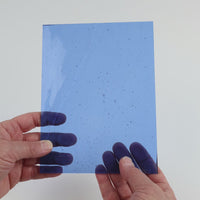 Video of the Sky Blue glass plate in transparent blue, 15x19cm, held up and tilted to show its pattern and transparency