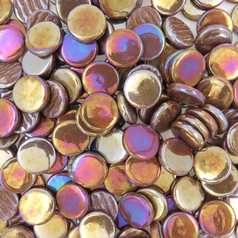 Płytka szklana okrągła Perlowy  18 mm, kolor kawy