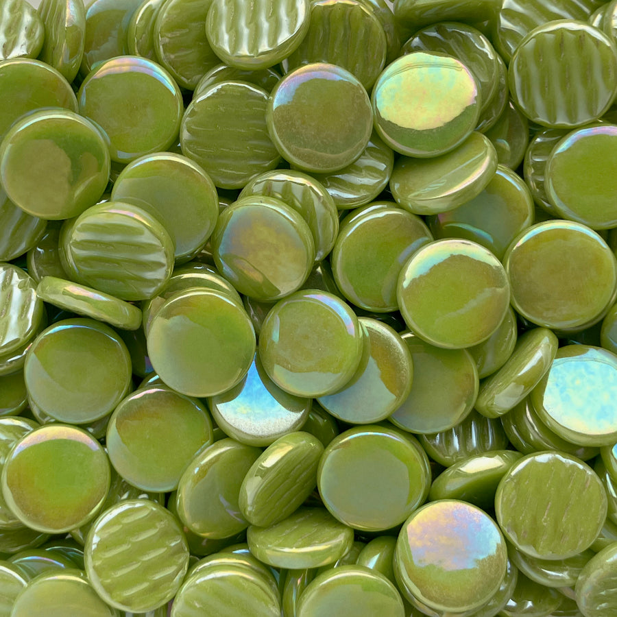 Ronde Glastegel Parelmoer 18mm Zuurgroen