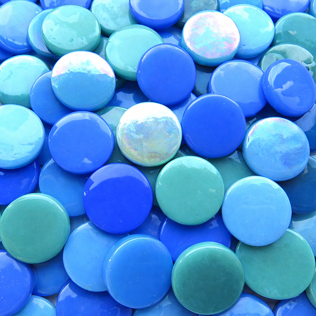 Pastilles De Verre 18mm  Mélange Turquoise