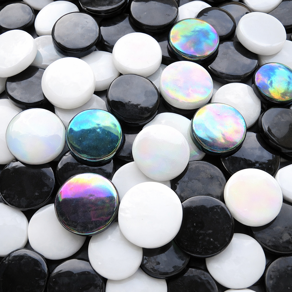 Płytka szklana okrągła 18 mm, czarno-biała, mix