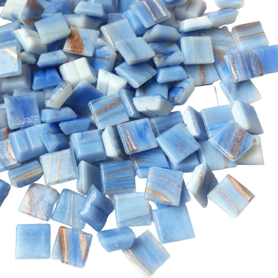 Skleněná mozaika s pozlaceným žilkováním 10mm Nebesky modrá