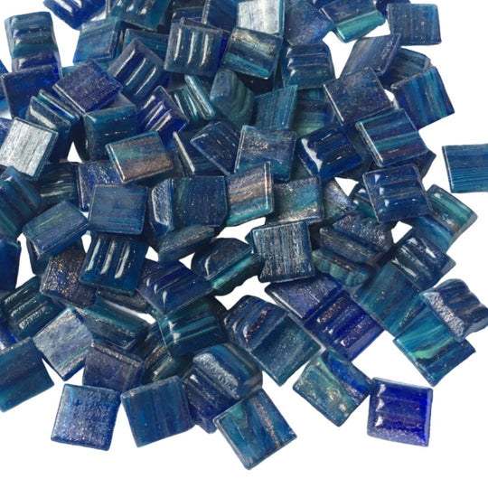 Skleněná mozaika s proplétaným zlatem 10mm Páví lesk